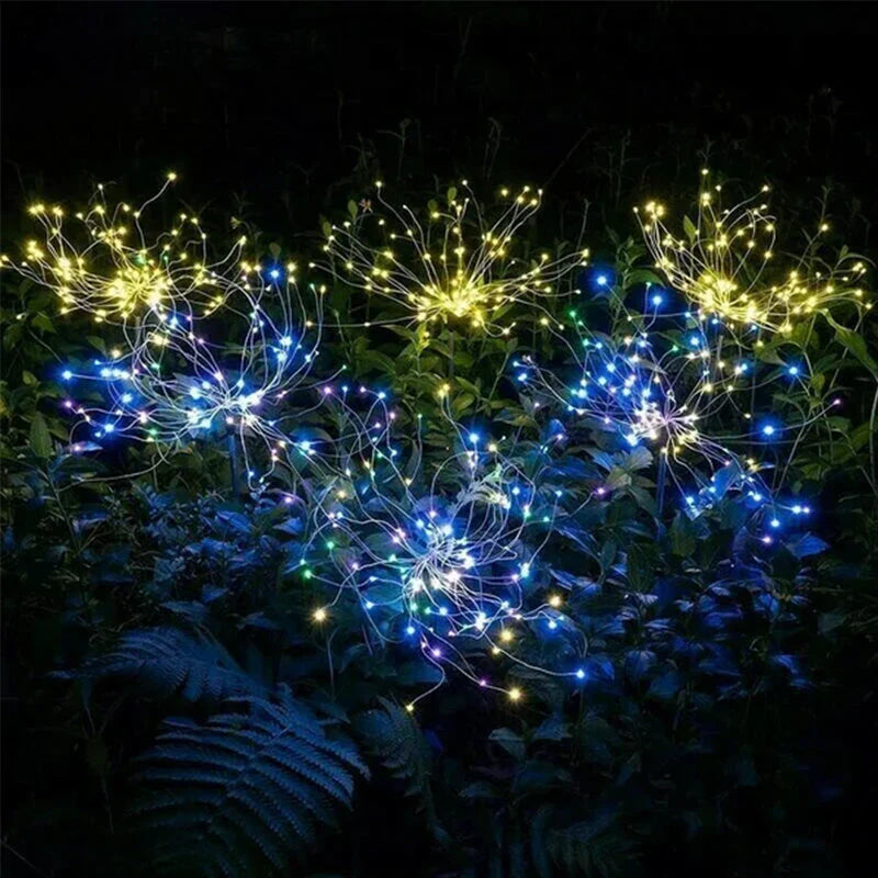Solarbetriebene Gartenlichter in Feuerwerksoptik