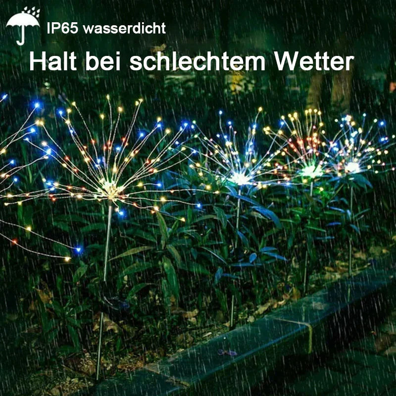 Solarbetriebene Gartenlichter in Feuerwerksoptik