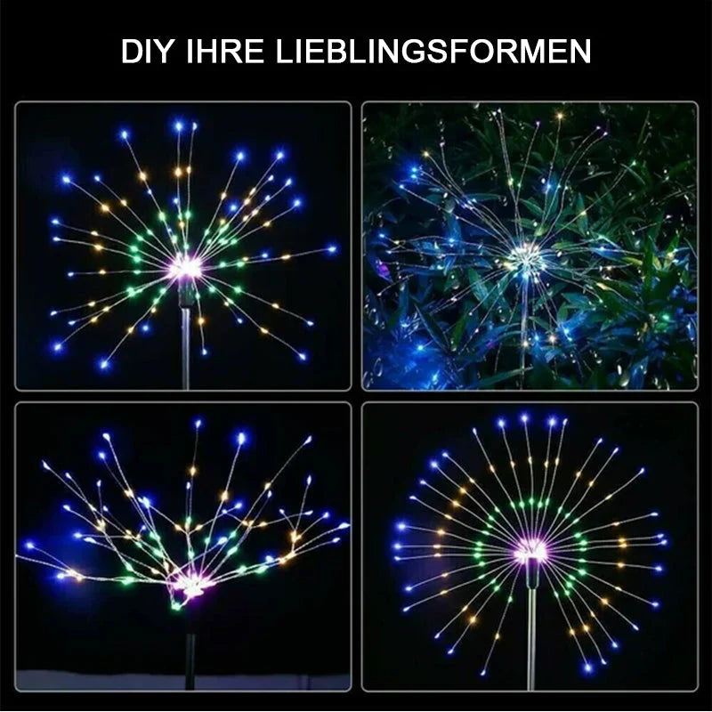 Solarbetriebene Gartenlichter in Feuerwerksoptik