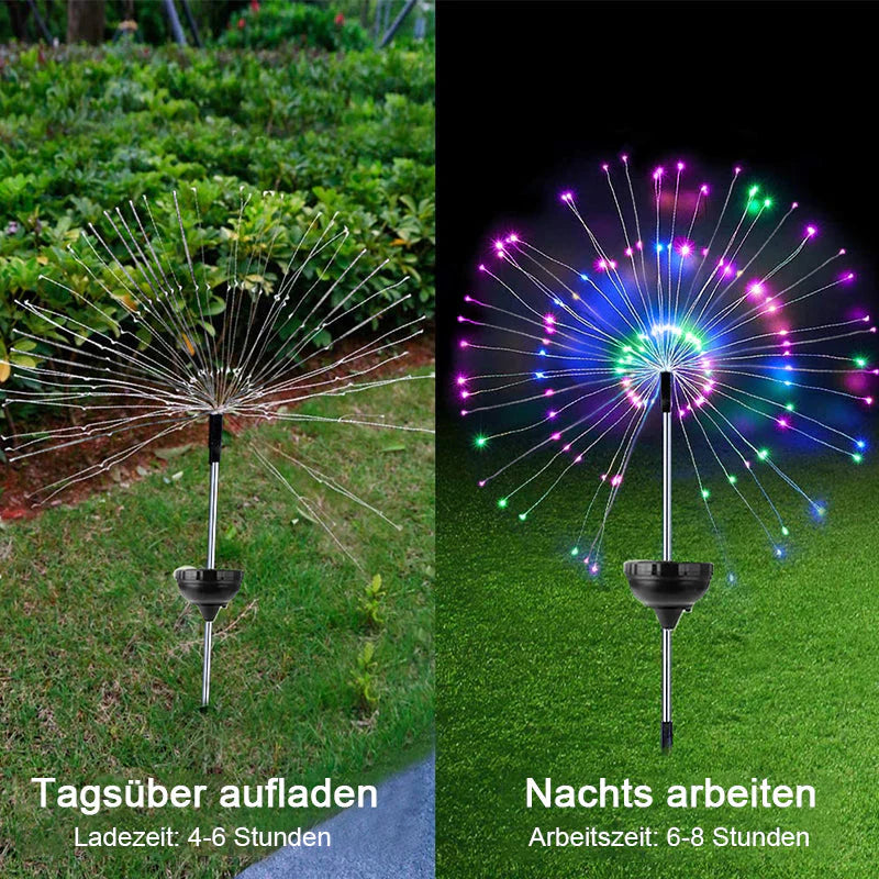 Solarbetriebene Gartenlichter in Feuerwerksoptik