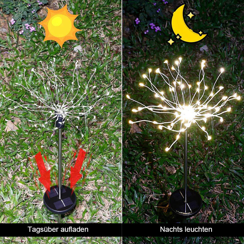 Solarbetriebene Gartenlichter in Feuerwerksoptik
