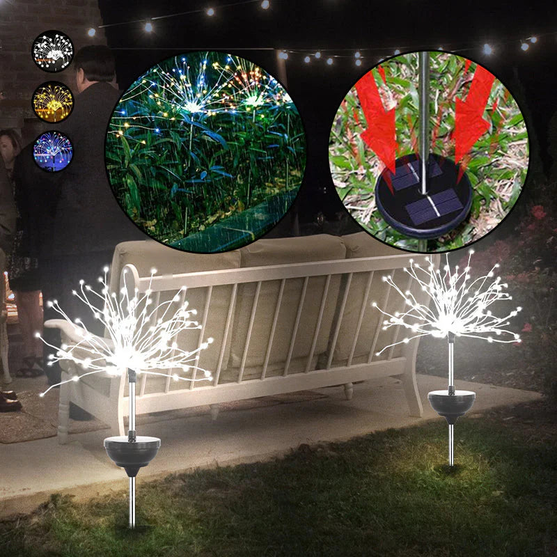 Solarbetriebene Gartenlichter in Feuerwerksoptik