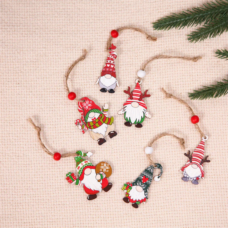 Holz-Weihnachtsbaum-Dekoration Set mit Zwergen