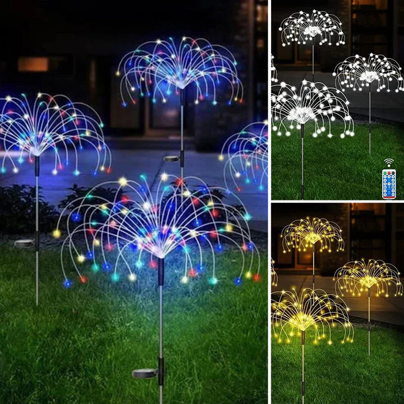 Solarbetriebene Gartenlichter in Feuerwerksoptik