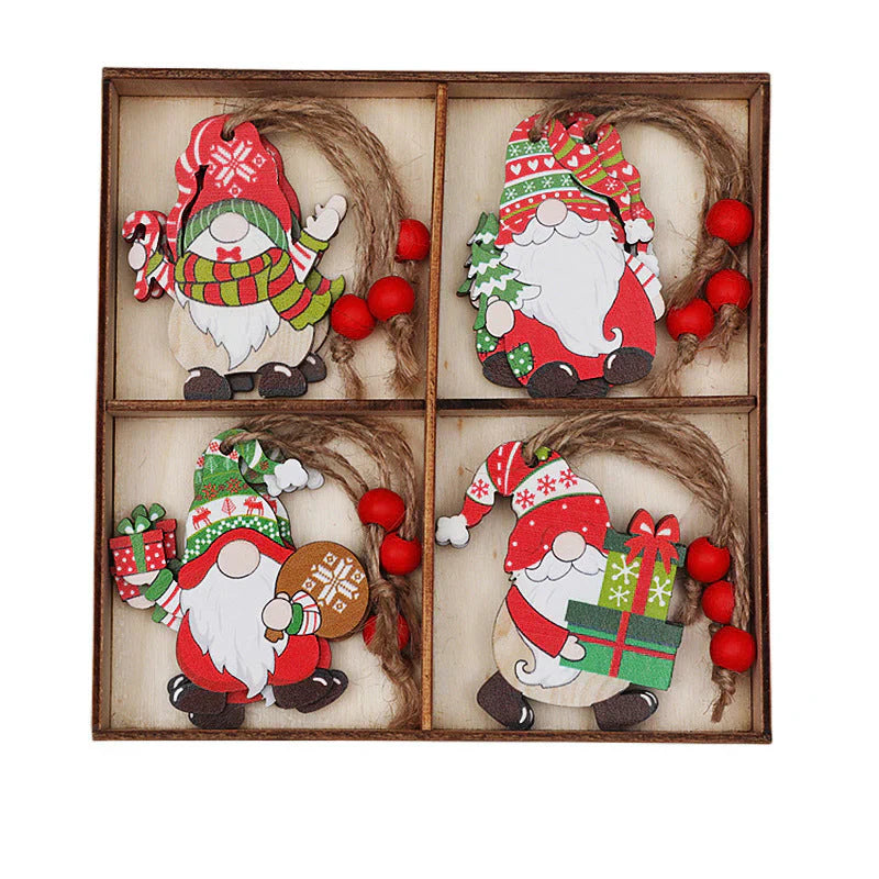 Holz-Weihnachtsbaum-Dekoration Set mit Zwergen