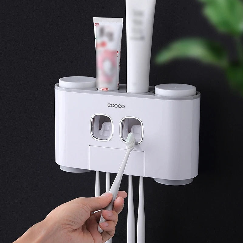 Praktisches Zahnbürstenhalter und Zahnpastaspender Set