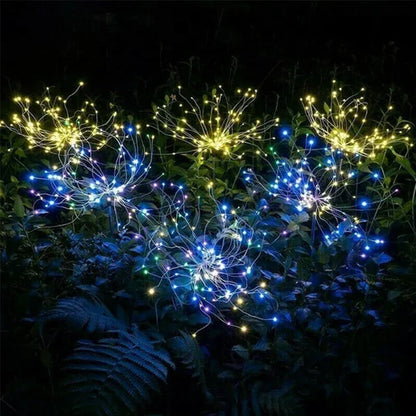 Solarbetriebene Gartenlichter in Feuerwerksoptik