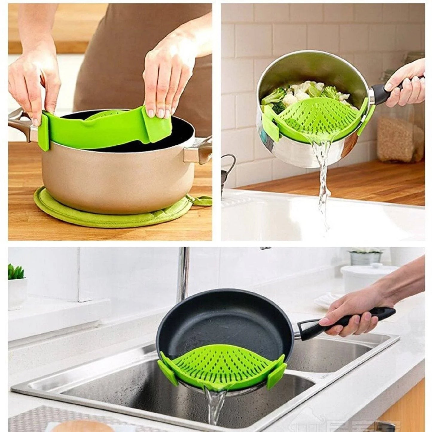 Innovativer Silikon Sieb-Adapter für Töpfe und Pfannen