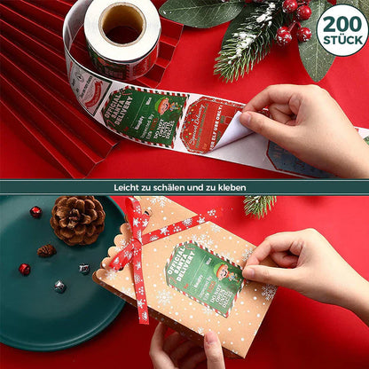 Weihnachtliche Geschenkaufkleberrolle (200 Stück)