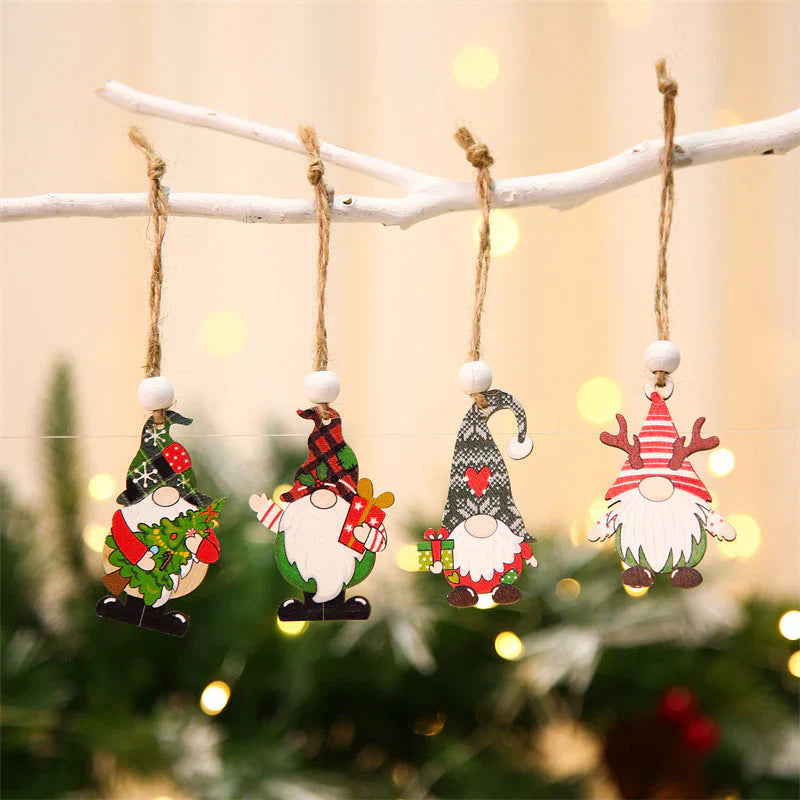 Holz-Weihnachtsbaum-Dekoration Set mit Zwergen