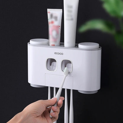 Praktisches Zahnbürstenhalter und Zahnpastaspender Set